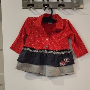 Polka Dot Red and Gray Kids Casual Dress